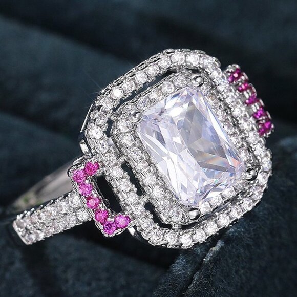 💥Romantic Radiant Shiny Zircon Hollow Silver Ring Women for Women, L097 - Picture 1 of 7